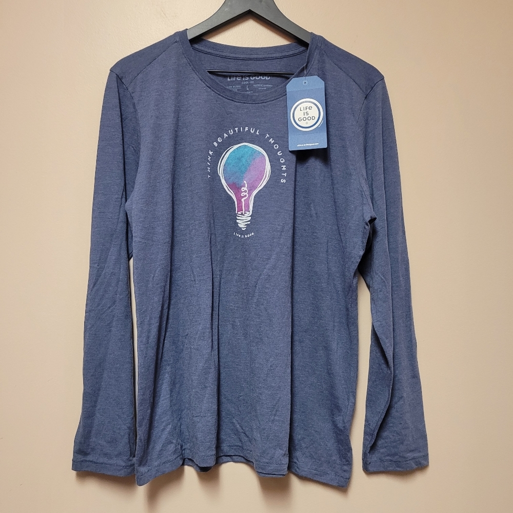 LIFE IS GOOD Long Sleeve T-shirt Cool Tee NWT Heather Blue size Large